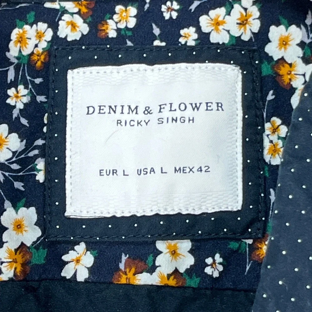 Denim & Flower Button Down Shirt Mens Large Blue Polka Dot Flip Cuff Ricky Singh - Picture 2 of 9